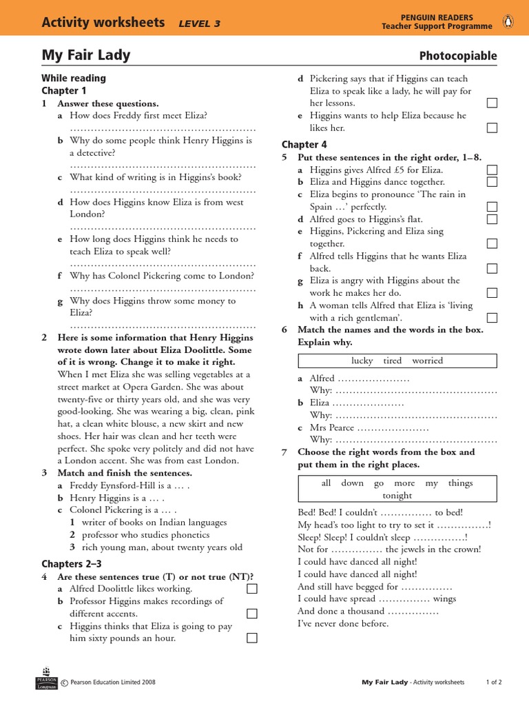 My Fair Lady: Activity Worksheets | PDF | Pygmalion (Play)