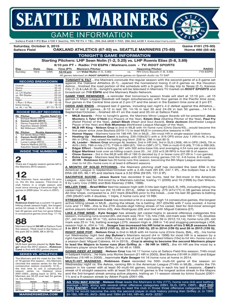 10.03.15 Game Notes | PDF | Home Run | Sports Rules And Regulations