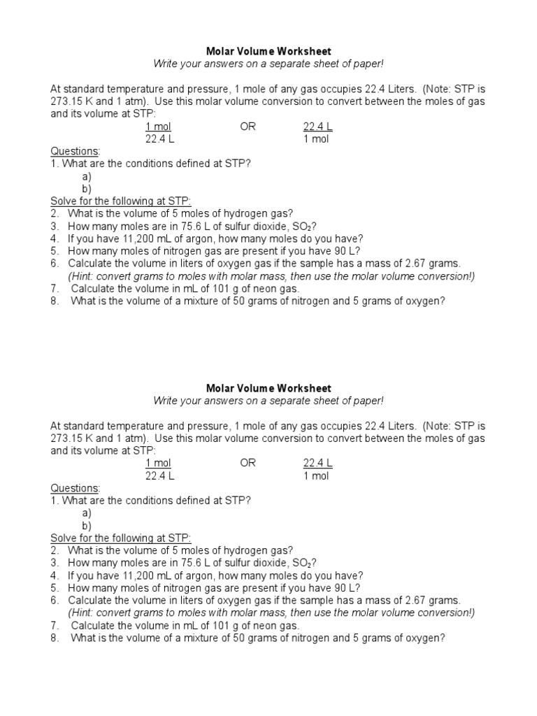 Molar Volume Ws