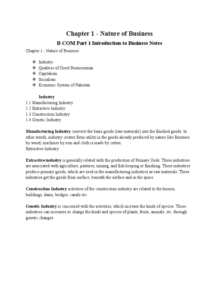 Chapter 1 - Nature of Business: B-COM Part 1 Introduction To Business ...