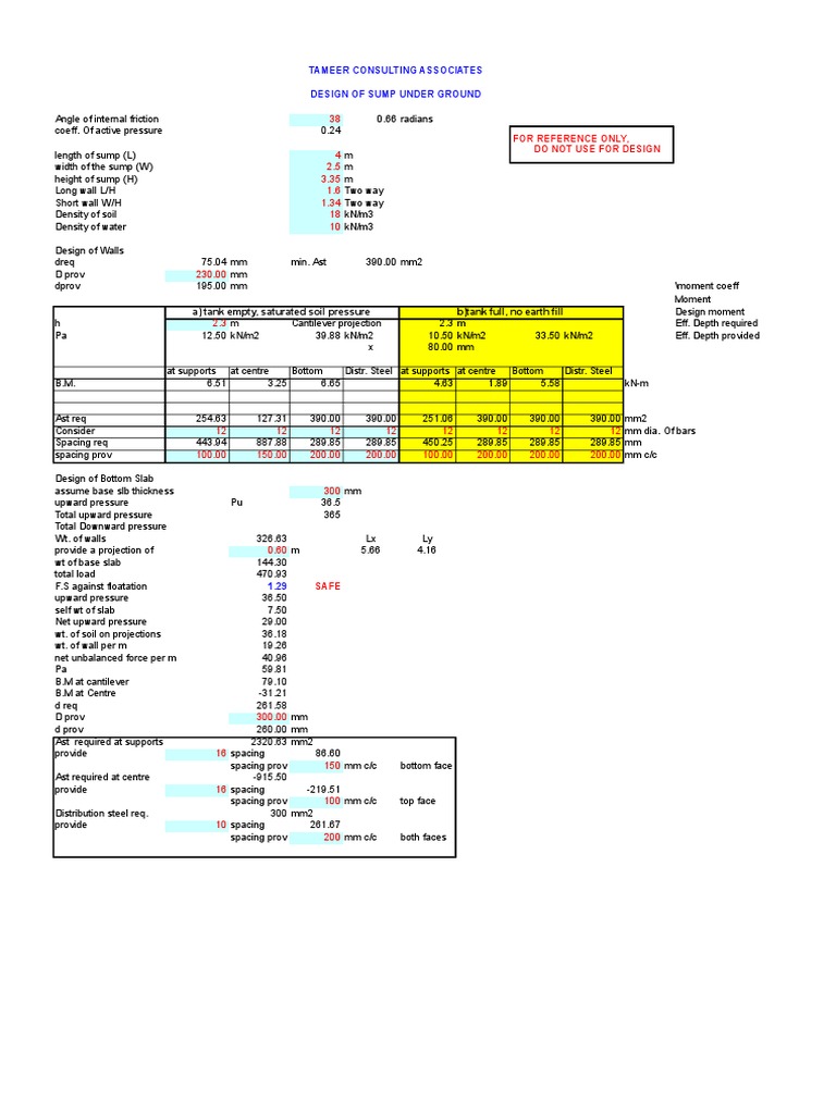 RCC Sump Design Calculations | PDF | Pressure | Civil Engineering