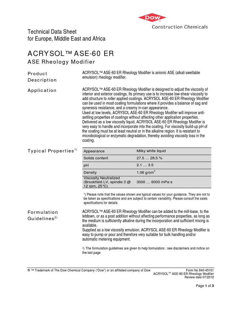 Acrysol Rheology Modifier | PDF | Rheology | Chemistry