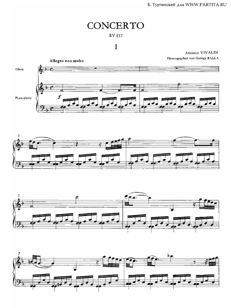 Vivaldi RV 457 Oboe Concerto Ob Pf Concerto Compositions For