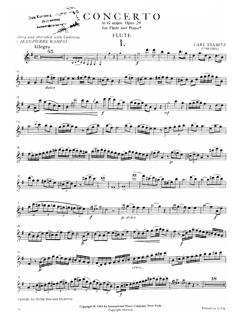 Stamitz Flute Concerto In G Concerto Compositions For Symphony Orchestra