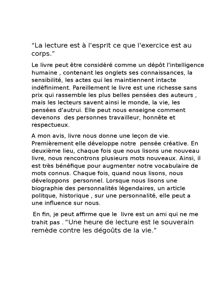Importance de la lecture pour l'esprit | PDF