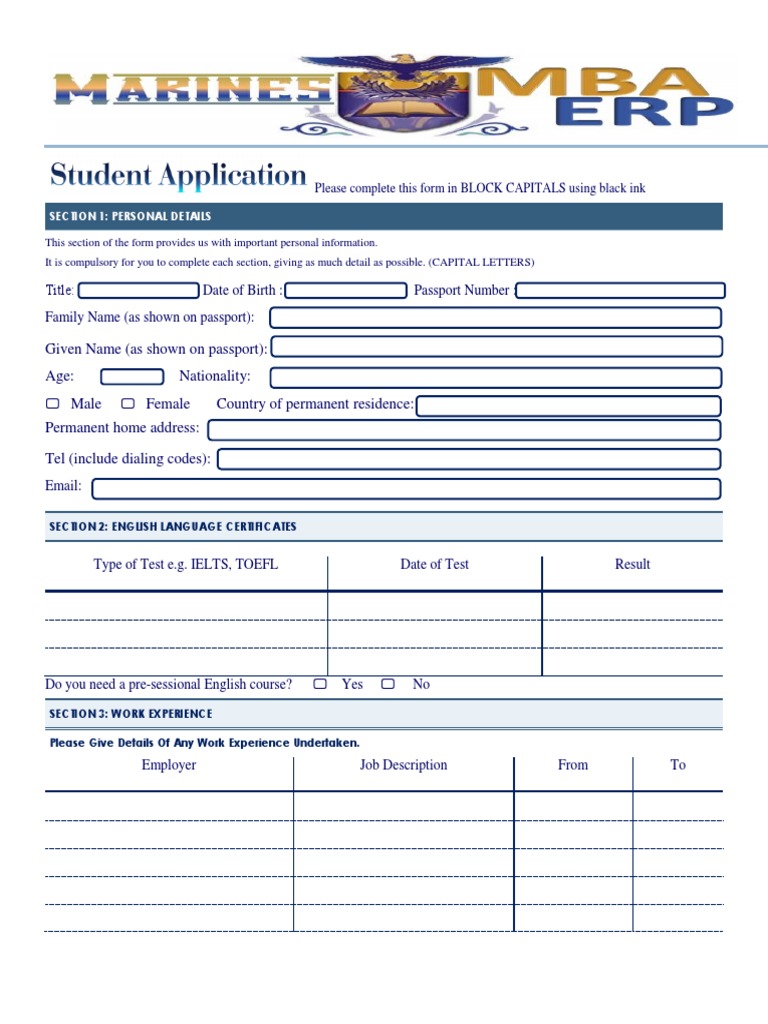 Application Form for SAPMarines MBA | PDF