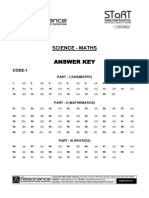 STaRT 2016 Answer Key Code 1 Class 11 Maths