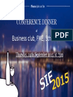 Conference Dinner: Business Club, FME, 5th Floor