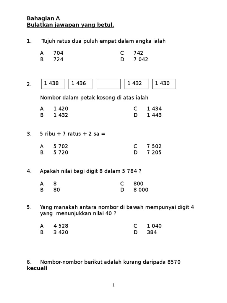 Soalan Matematik Tahun 3  PDF