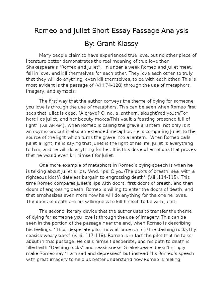 romeo and juliet example essays