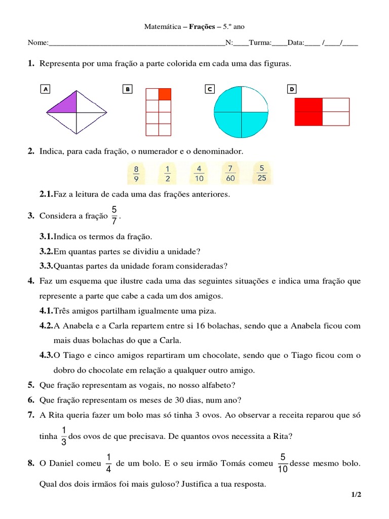 Frações - Matemática - 5.º Ano | PDF