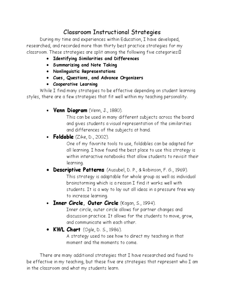 Effective Classroom Strategies for Learning | PDF | Classroom ...