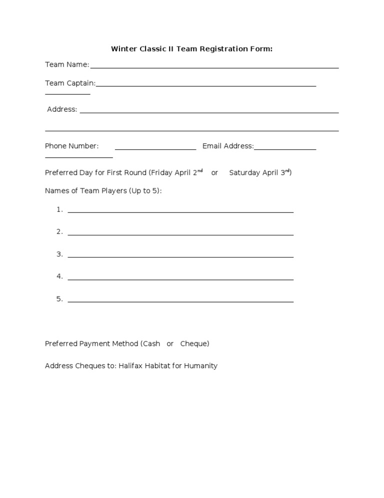 Winter Classic II Team Registration Form | PDF