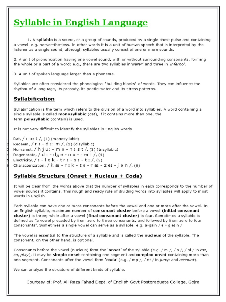 Understanding Syllables in English | PDF | Syllable | Stress (Linguistics)
