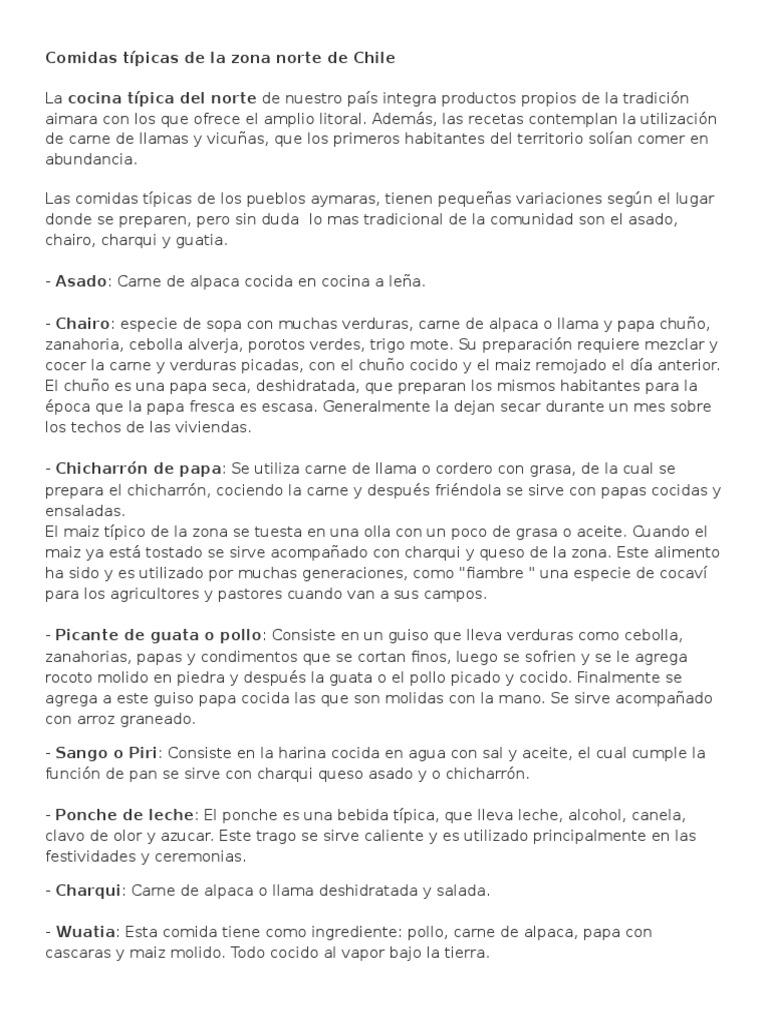 Comidas Típicas de La Zona Norte de Chile | PDF | Alimentos | Cocina de ...