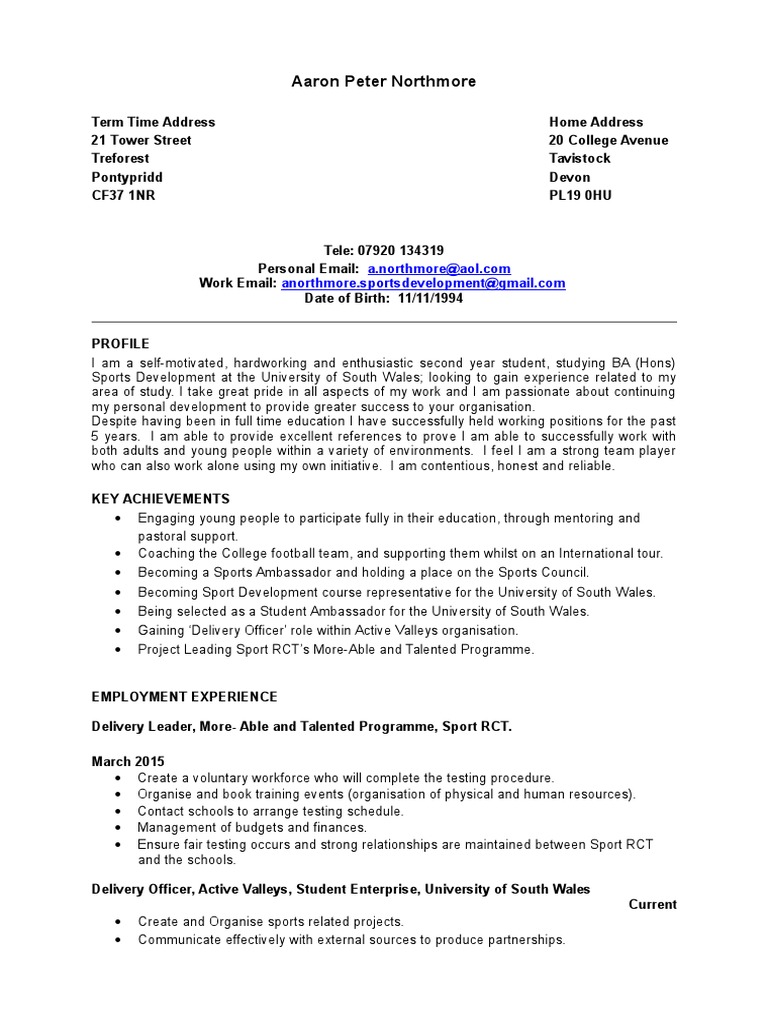 Sporting curriculum vitae image