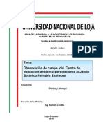 Observación de Campo Del Centro de Educación Ambiental Perteneciente Al Jardín Botánico Reinaldo Espinosa.