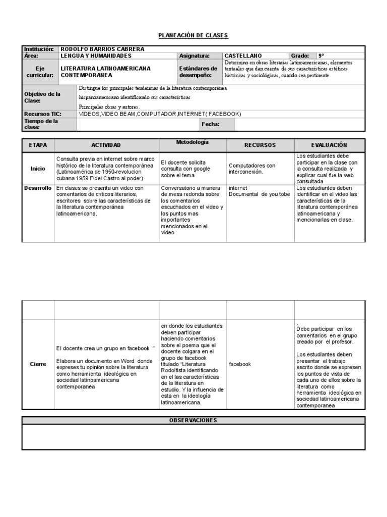 Formato Planeación de Clase - en Blanco | PDF | Internet | America latina