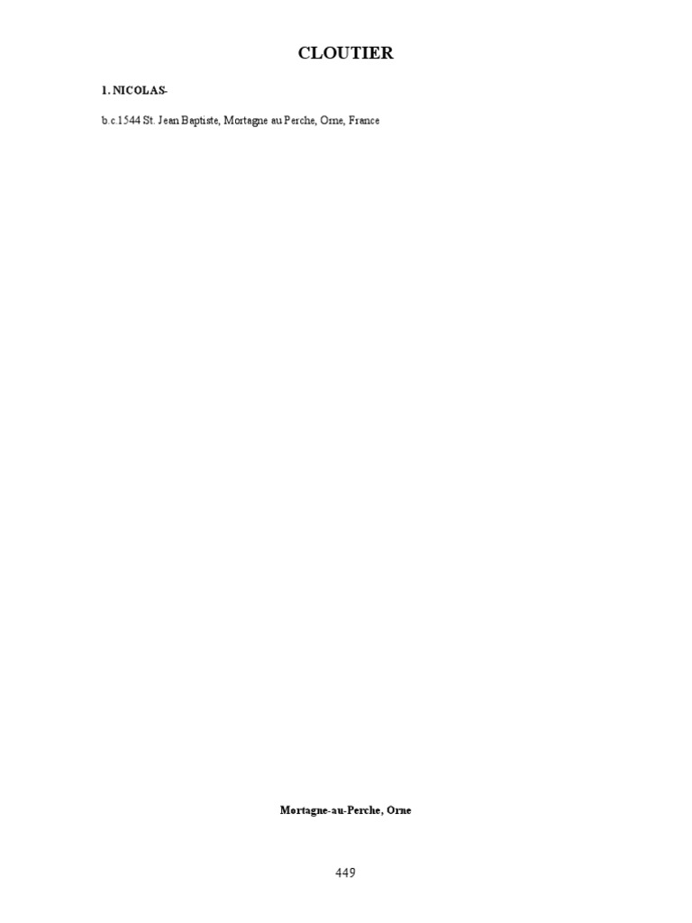 Cloutier b.c.1544 St. Jean Baptiste, Mortagne Au Perche, Orne, France
