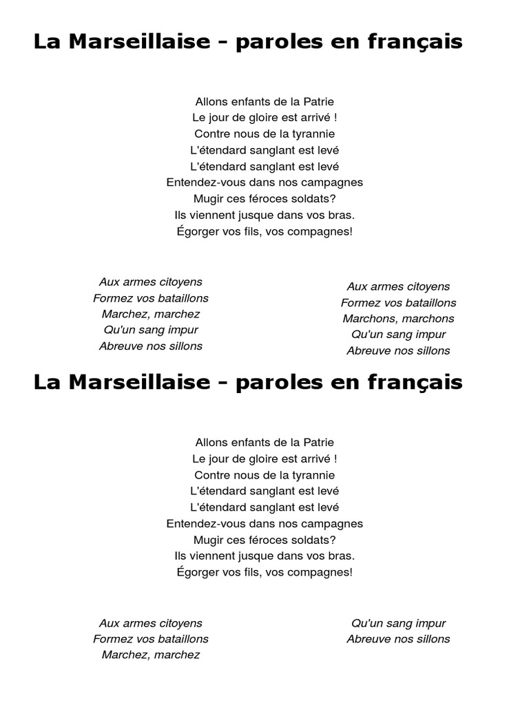 La Marseillaise En Entier Avec Parole La Marseillaise - Paroles