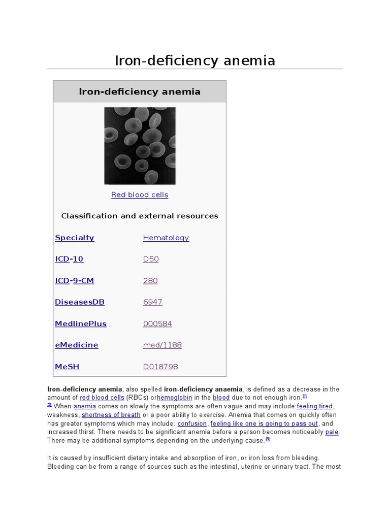 Iron Deficiency Anemia Anemia Medical Specialties