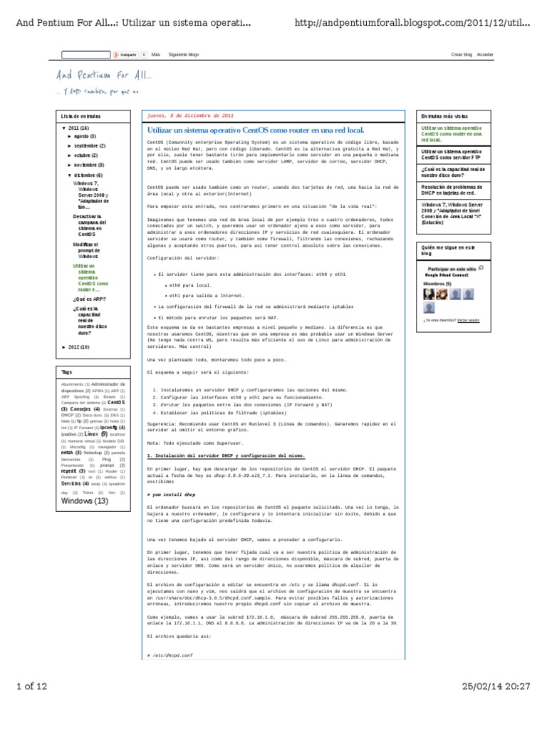Utilizar Un Sistema Operativo CentOS Como Router en Una Red Local | PDF ...
