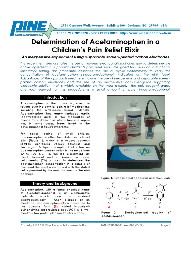 Determination of Acetaminophen in A Children's Pain Relief Elixir PDF Electrochemistry
