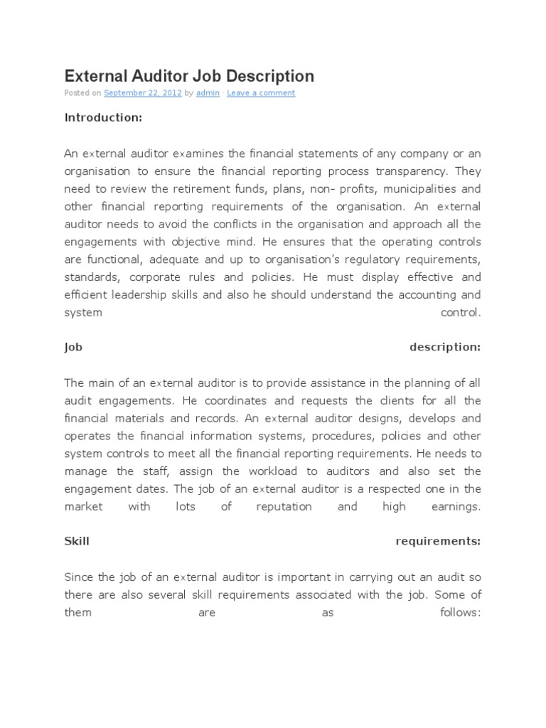 External Auditor Job Responsibilities | PDF | Financial Audit | Audit