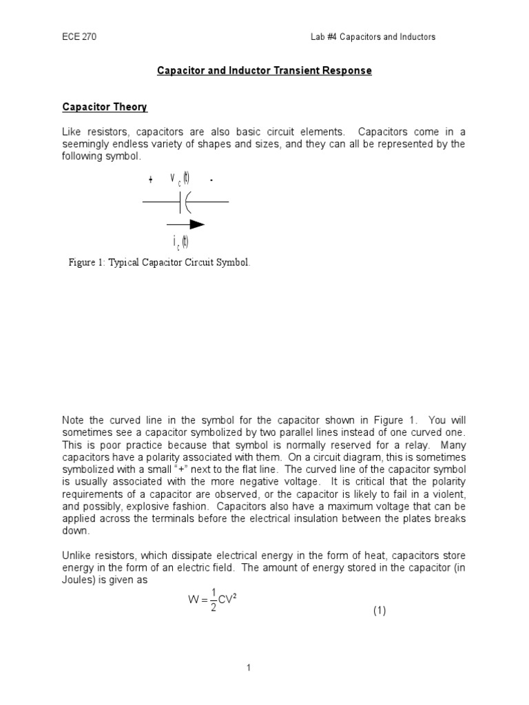 Capacitor and Inductor Transient Response ECE 270 Lab 4 Capacitors