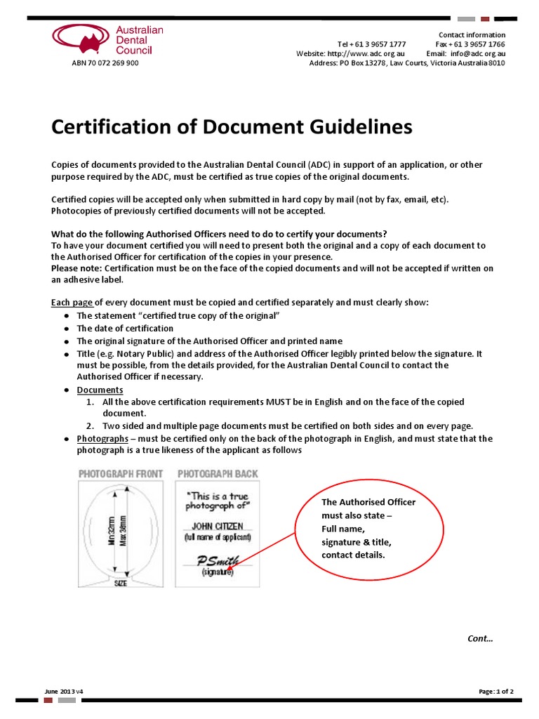 ADC Document Certification Guidelines | PDF