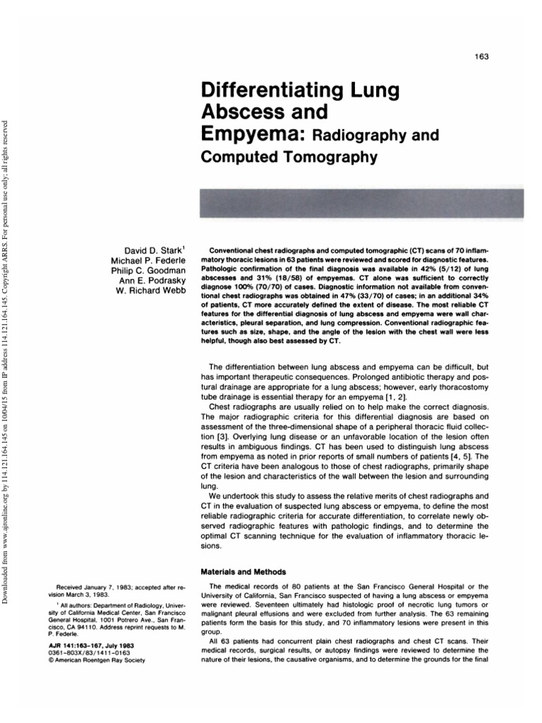 Differentiating Lung Abscess and Empyema Radiography and Computed
