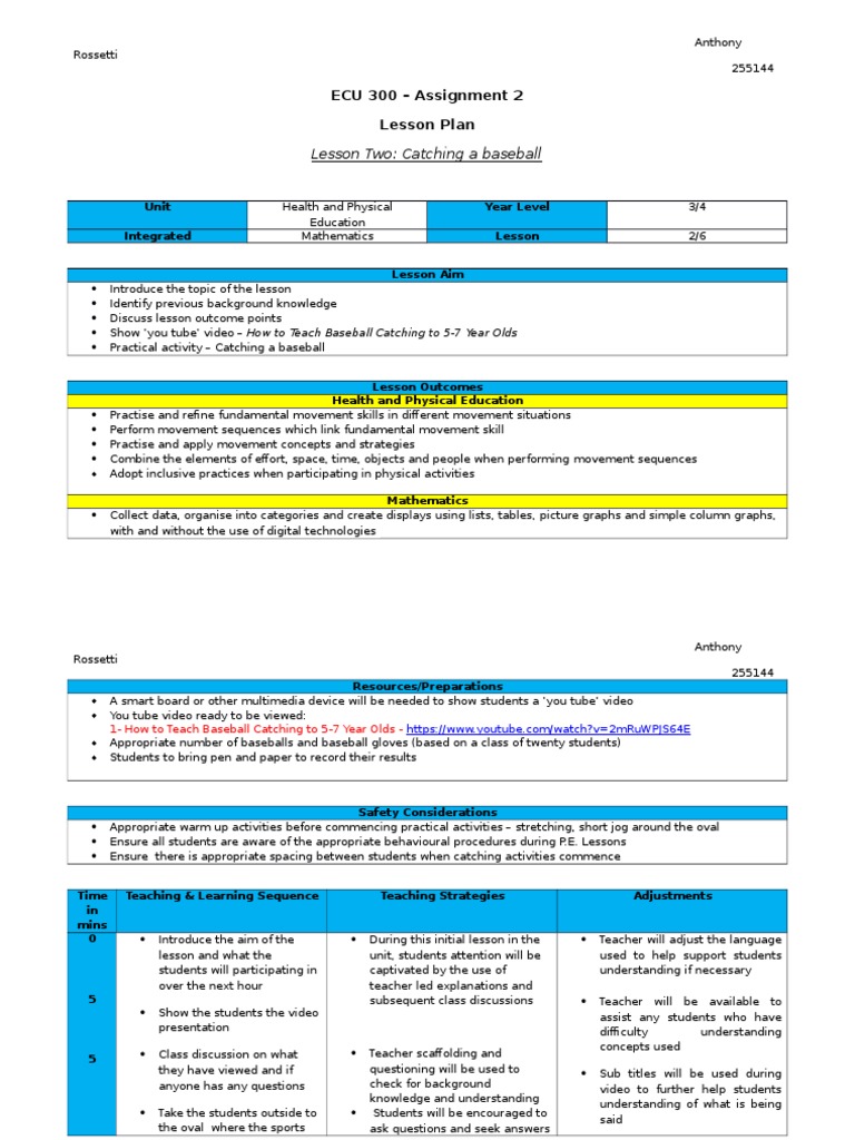 Rossetti A 255144 Ecu 300 Assignment 2 Lesson Plan | PDF | Educational ...