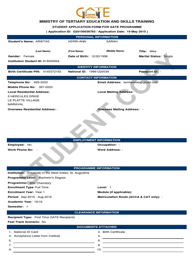 GATE Programme Student Application Form | PDF