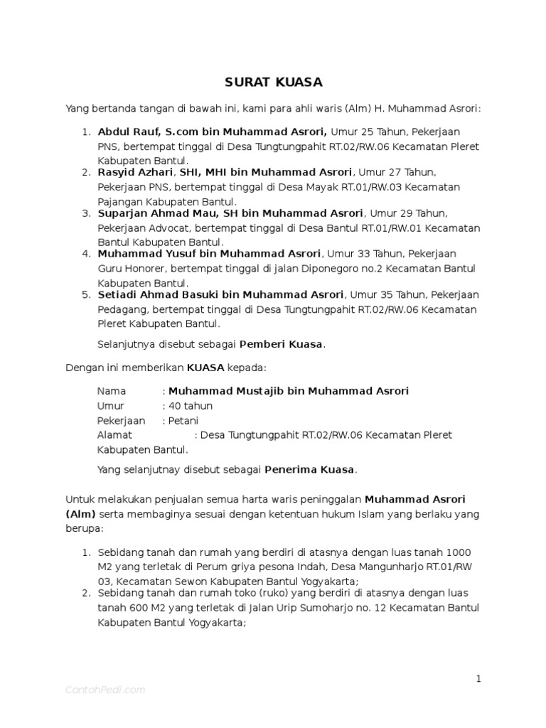 Surat Kuasa Warisan Tanah