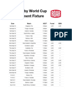 2015 Rugby World Cup Tournament Fixture: Date Match Aest Foxtel GEM