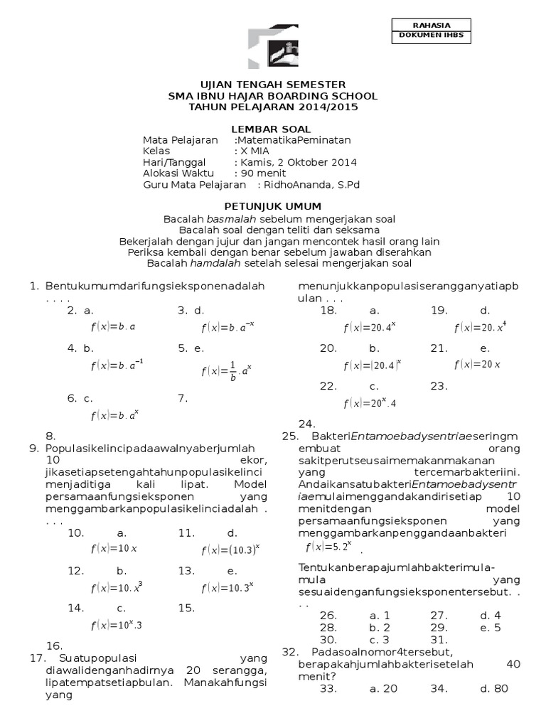 Soal Matematika Kelas X Peminatan Pdf