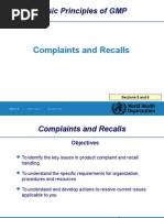 Basic Principles of GMP: Complaints and Recalls