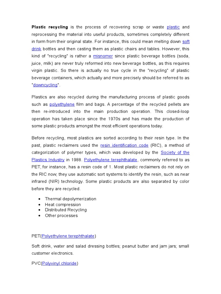 Reprocessing Waste Plastics Explained | PDF | Plastic | Recycling