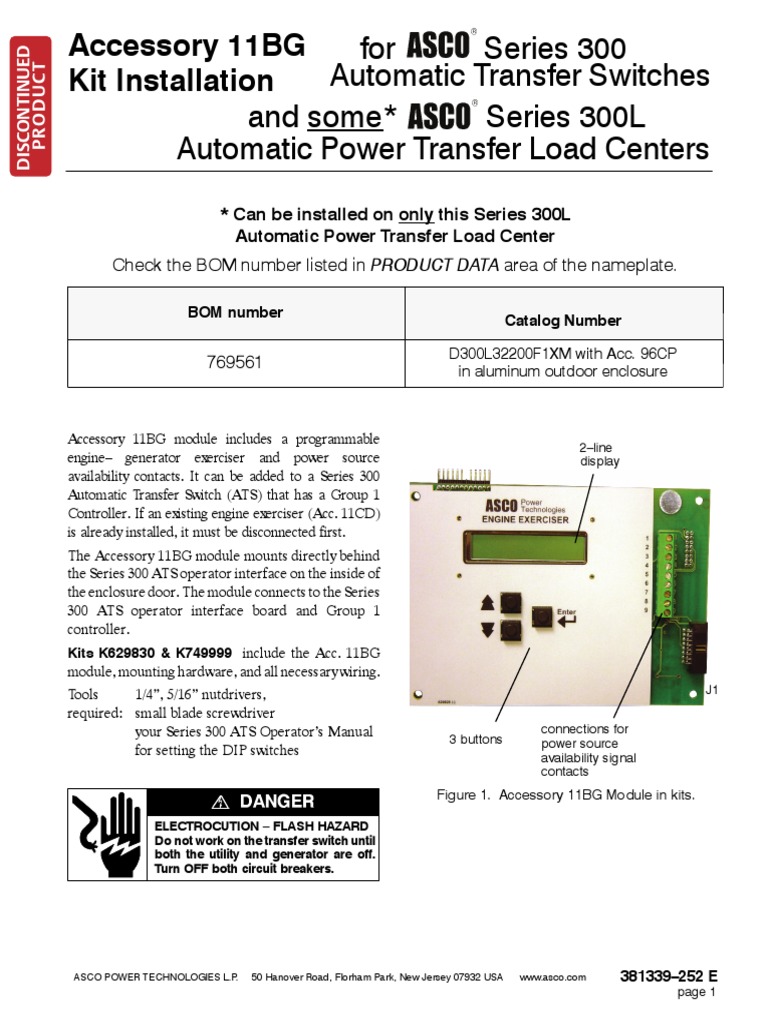 Accsesory 11BG For ASCO® Series 300 - Kit Installation