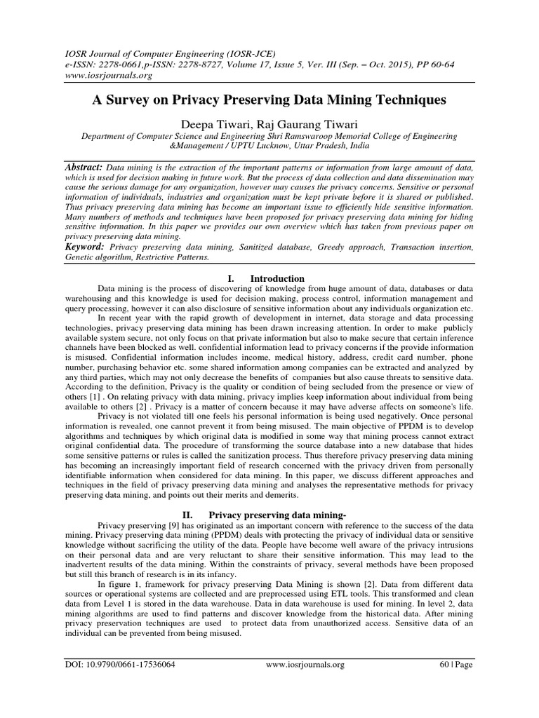 A Survey On Privacy Preserving Data Mining Techniques | PDF | Data ...