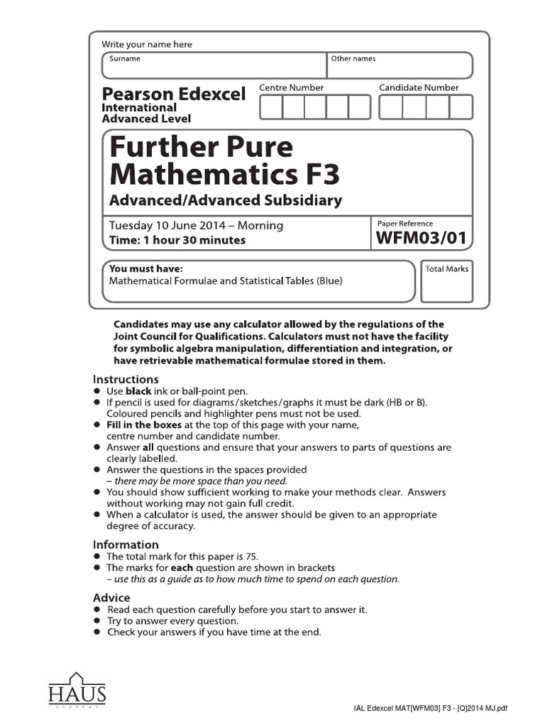 Ial Edexcel Mat (Wfm03) f3 - (Q) 2014 MJ | PDF | Home & Garden ...