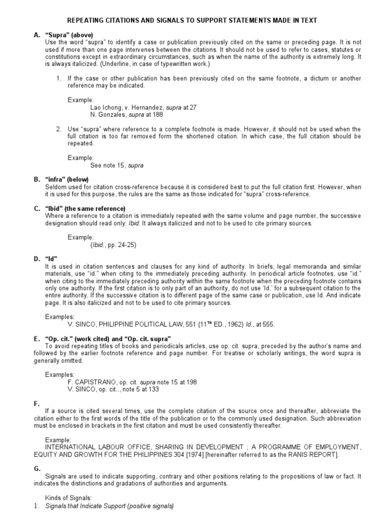Repeating Citations and Signals To Support Statements | PDF | Note ...
