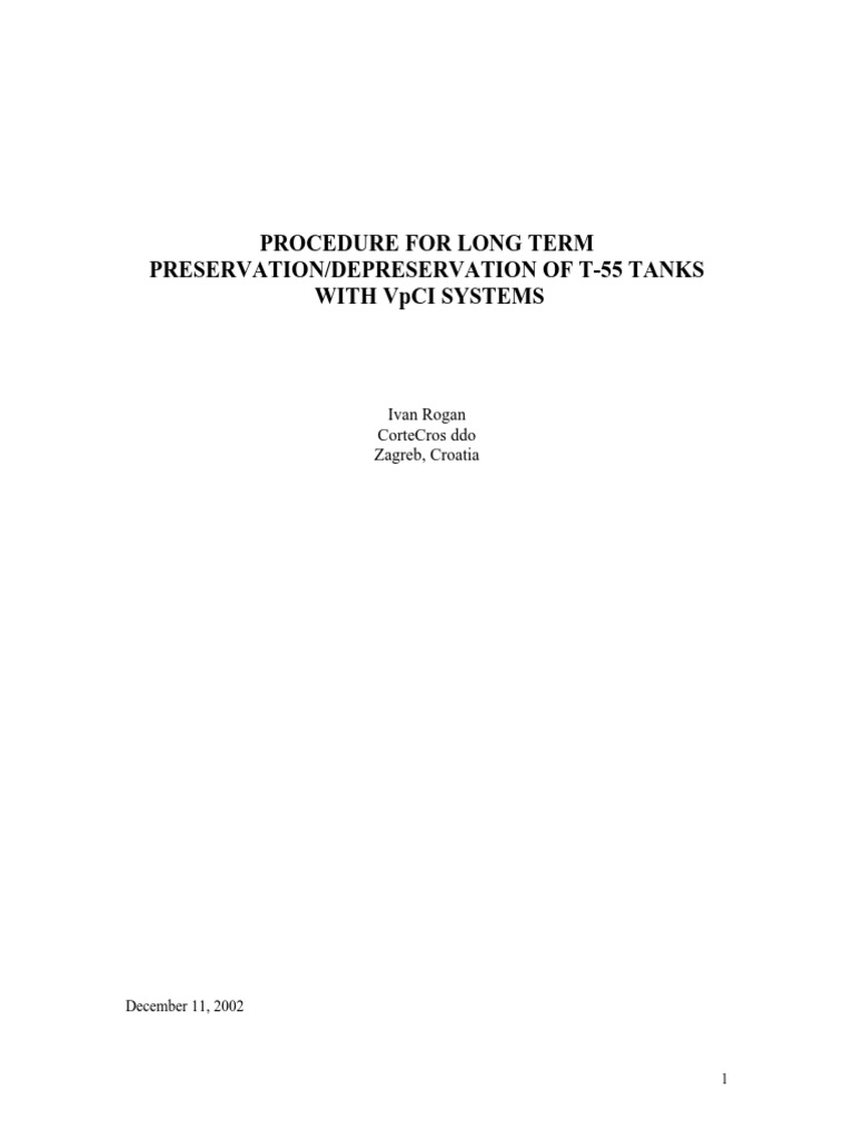 Preservation Procedure Example PDF Tanks Engines