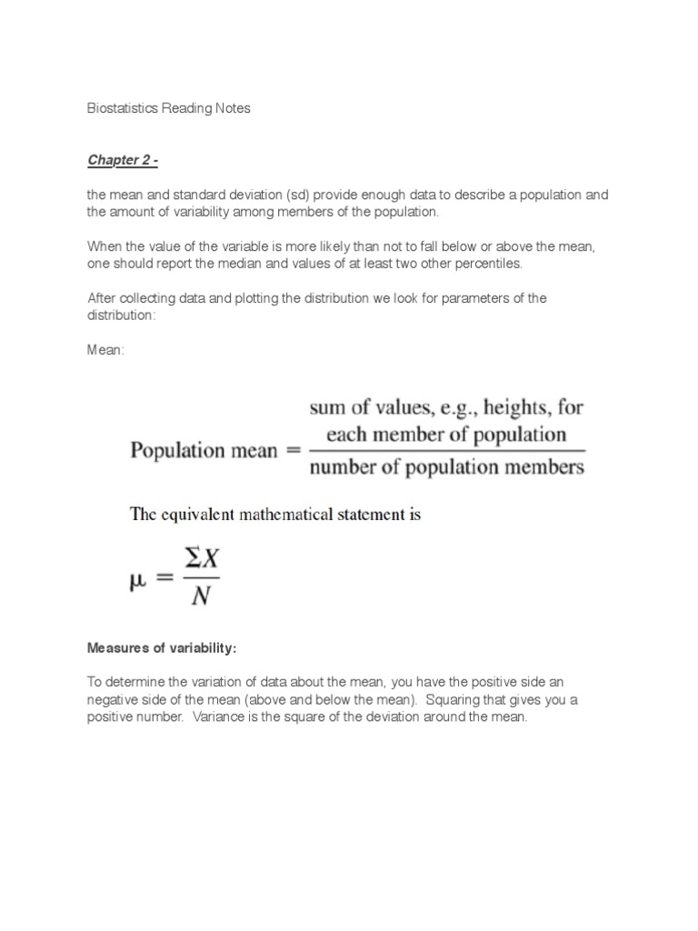 Biostatistics Reading Notes PDF Standard Error Standard Deviation