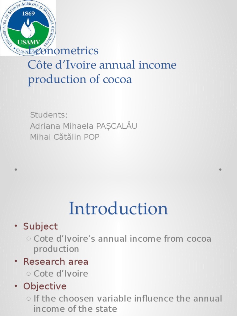 Econometrics Côte D'ivoire Annual Production of Cocoa PDF
