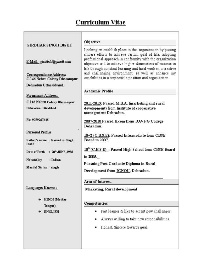 Girdhar Singh Bisht's CV Overview | PDF