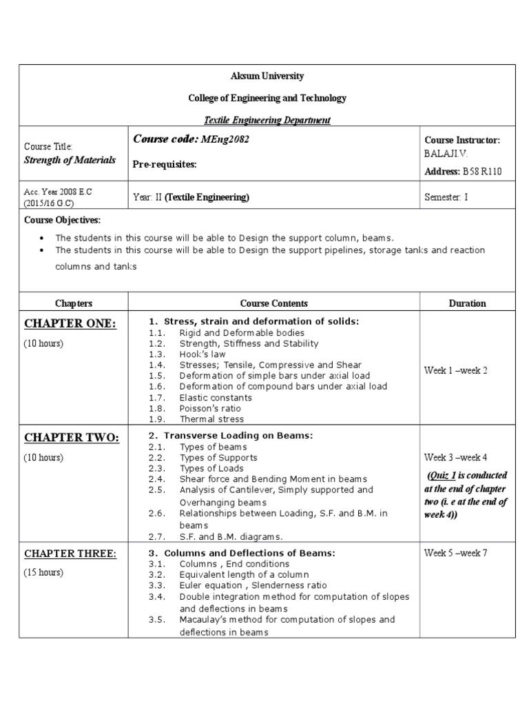 Strength of Materials Course Overview | PDF | Beam (Structure) | Bending