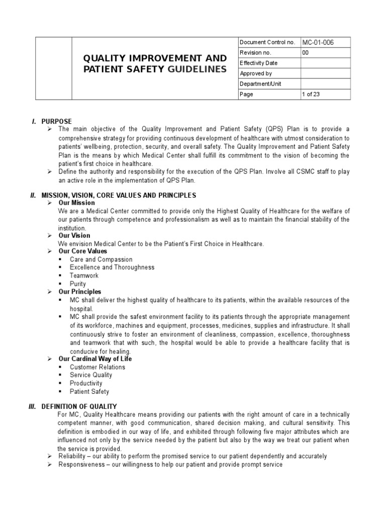 QPS Sample Guidelines | Patient Safety | Risk Management