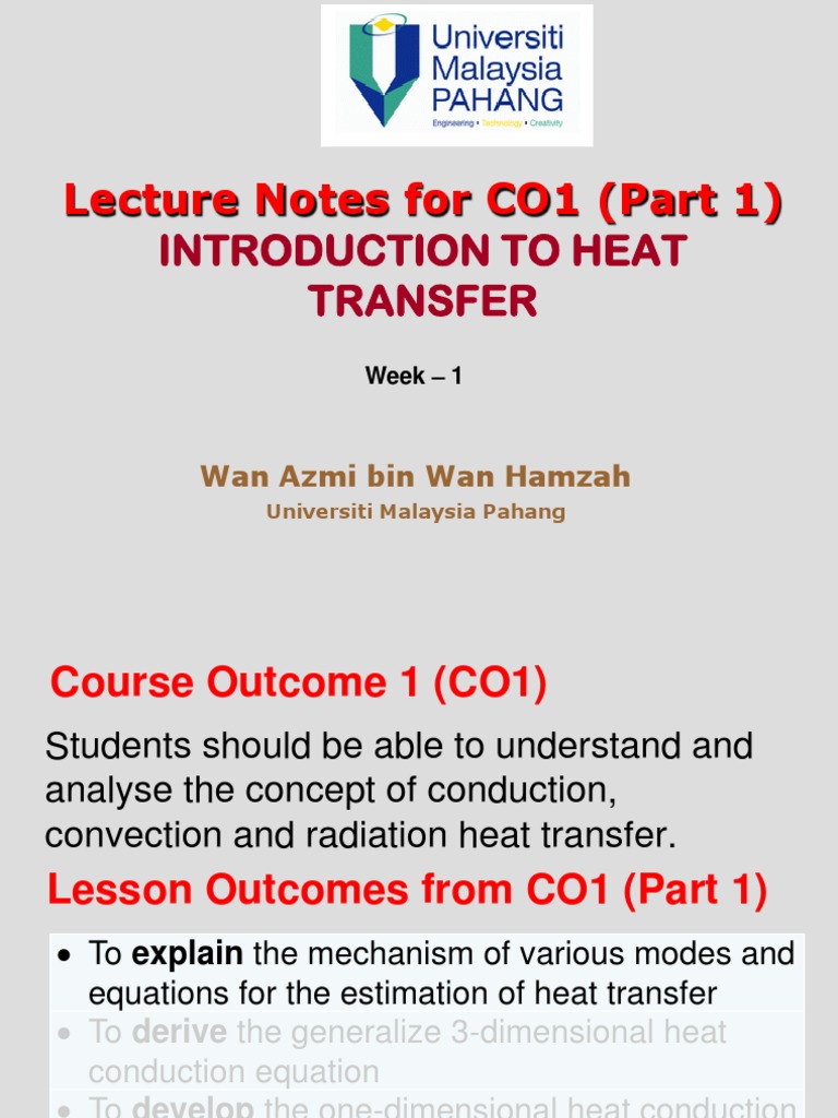 Heat Transfer Lecture Notes CO1 | PDF | Heat Transfer | Thermal Conduction