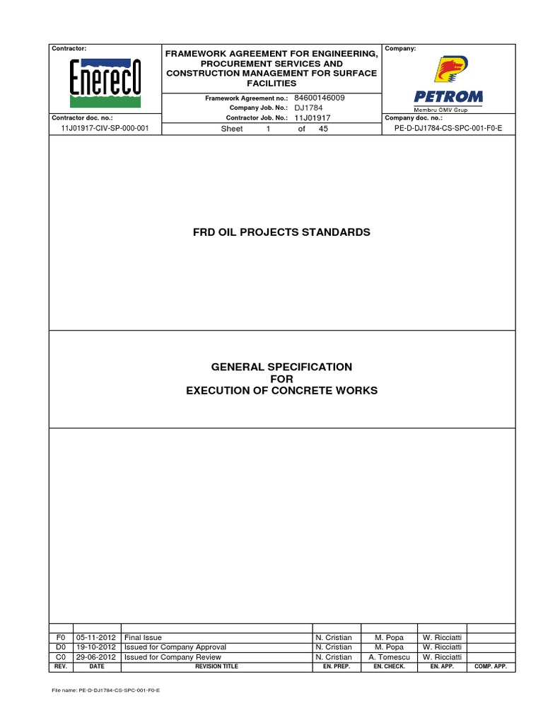 Specifications of concrete works | Specification (Technical Standard